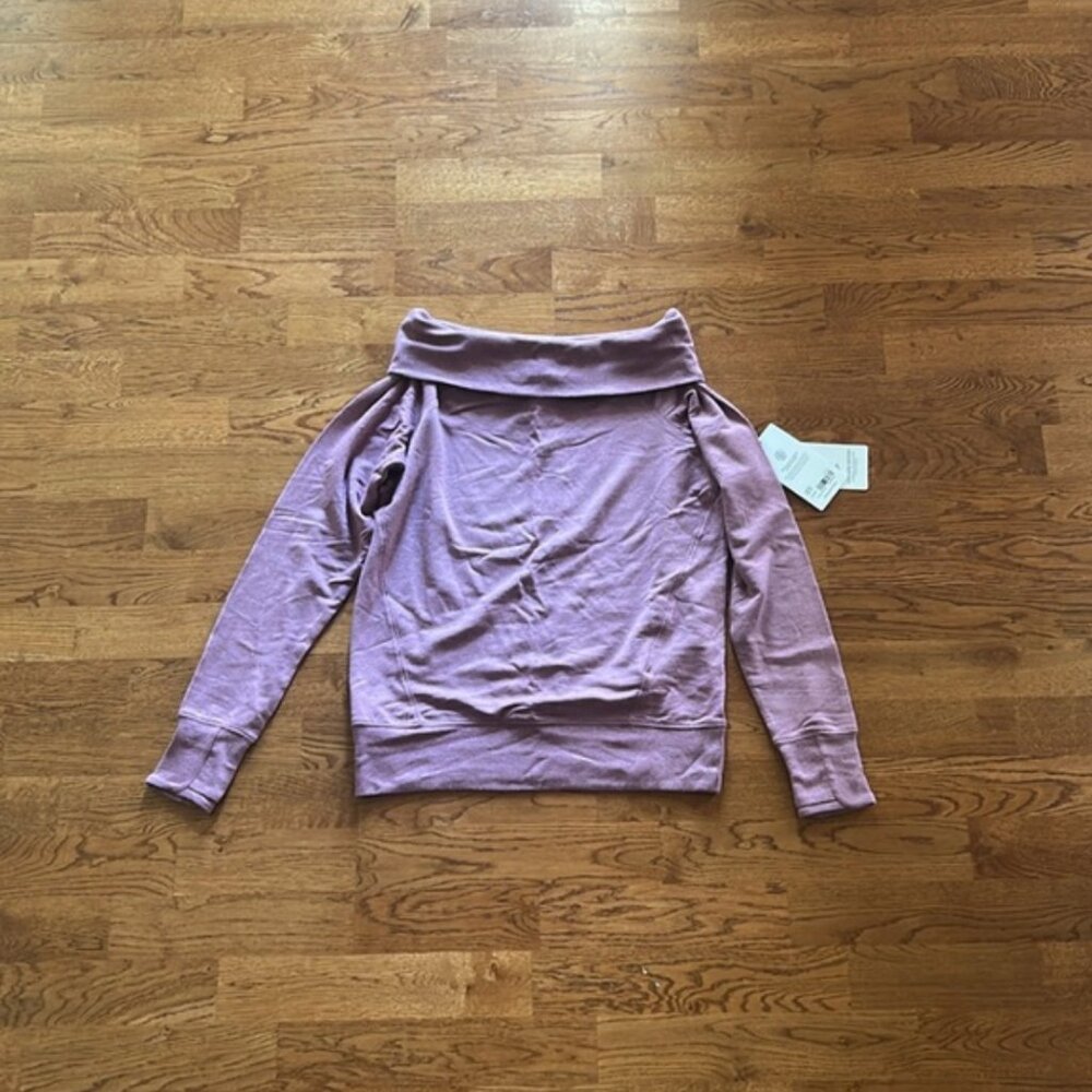 Athleta Studio Barre Sweatshirt Off Shoulder Wide Neck Mauve Pink Purple Soft